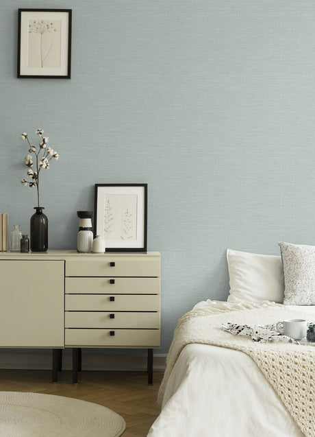 Advantage 4157-25850 Exhale Light Blue Faux Grasscloth Wallpaper