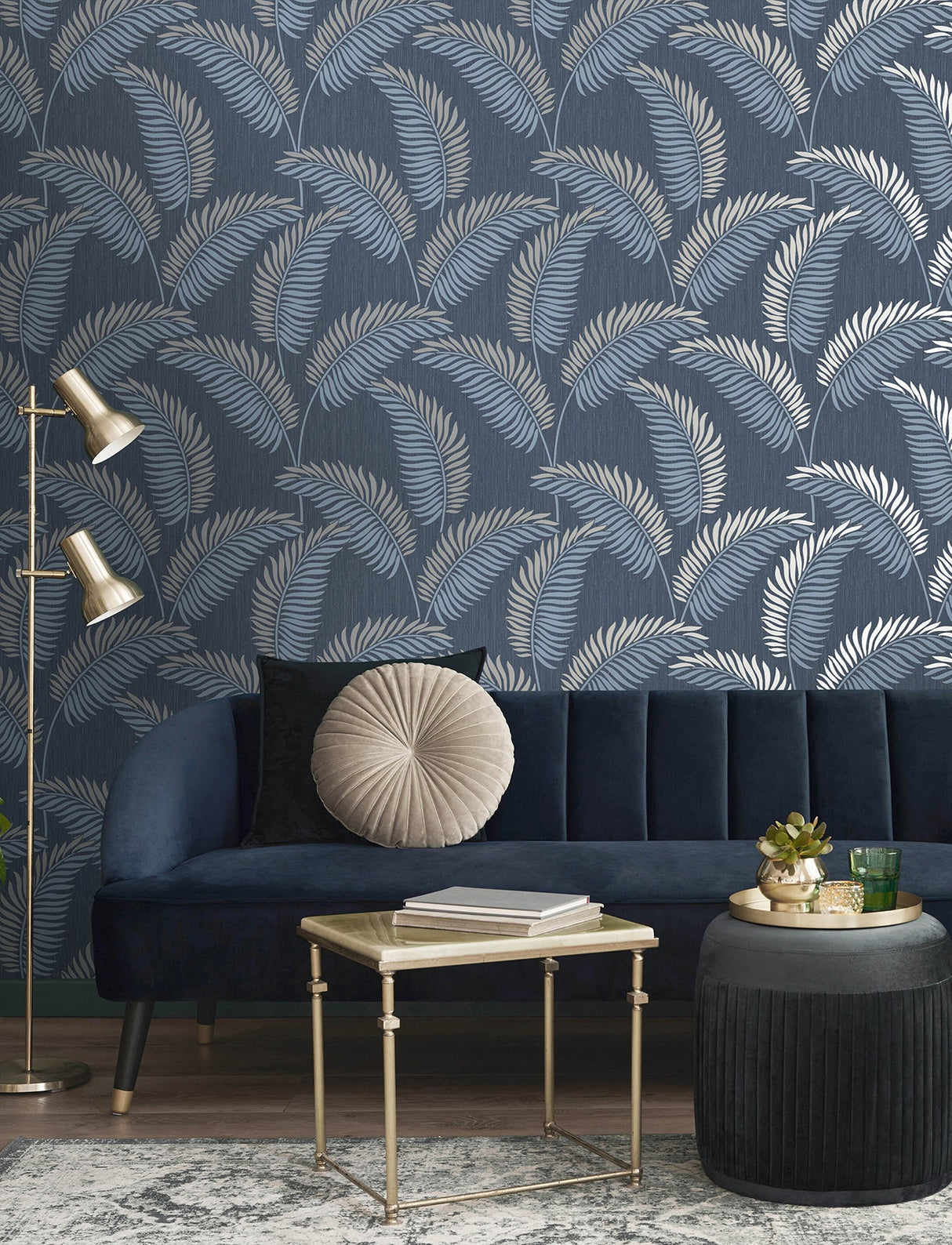 Advantage 4157-42841 Leaf Navy Tropical Wallpaper