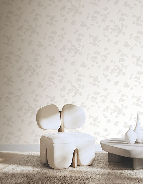 Warner 4174-4647 Myles White Leaves Wallpaper - Eade's Wallpaper