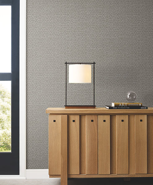 Warner 4183-4825 Kelce Grey Geometric Faux Grasscloth Wallpaper