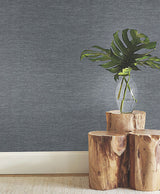 Warner 4183-4832 Mae Dark Blue Faux Grasscloth Wallpaper