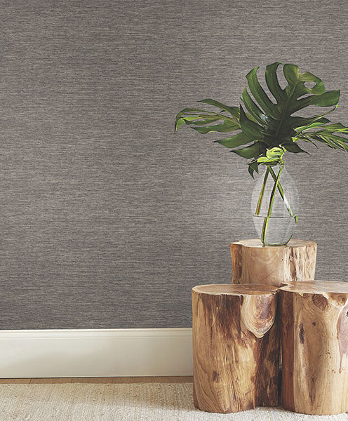 Warner 4183-4836 Mae Charcoal Faux Grasscloth Wallpaper