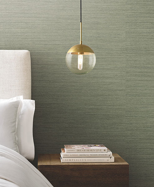 Warner 4183-4845 Nira Green Fabric Weave Wallpaper