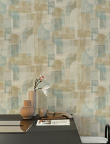 Chesapeake 4191-83031 Cassandra Teal Block Geometric Wallpap