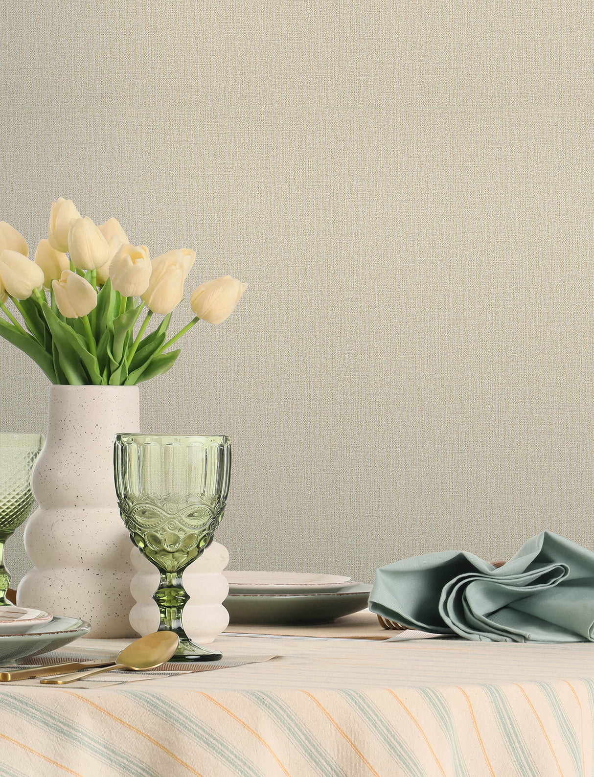 Chesapeake 4191-83035 Sonia Beige Faux Linen Wallpaper