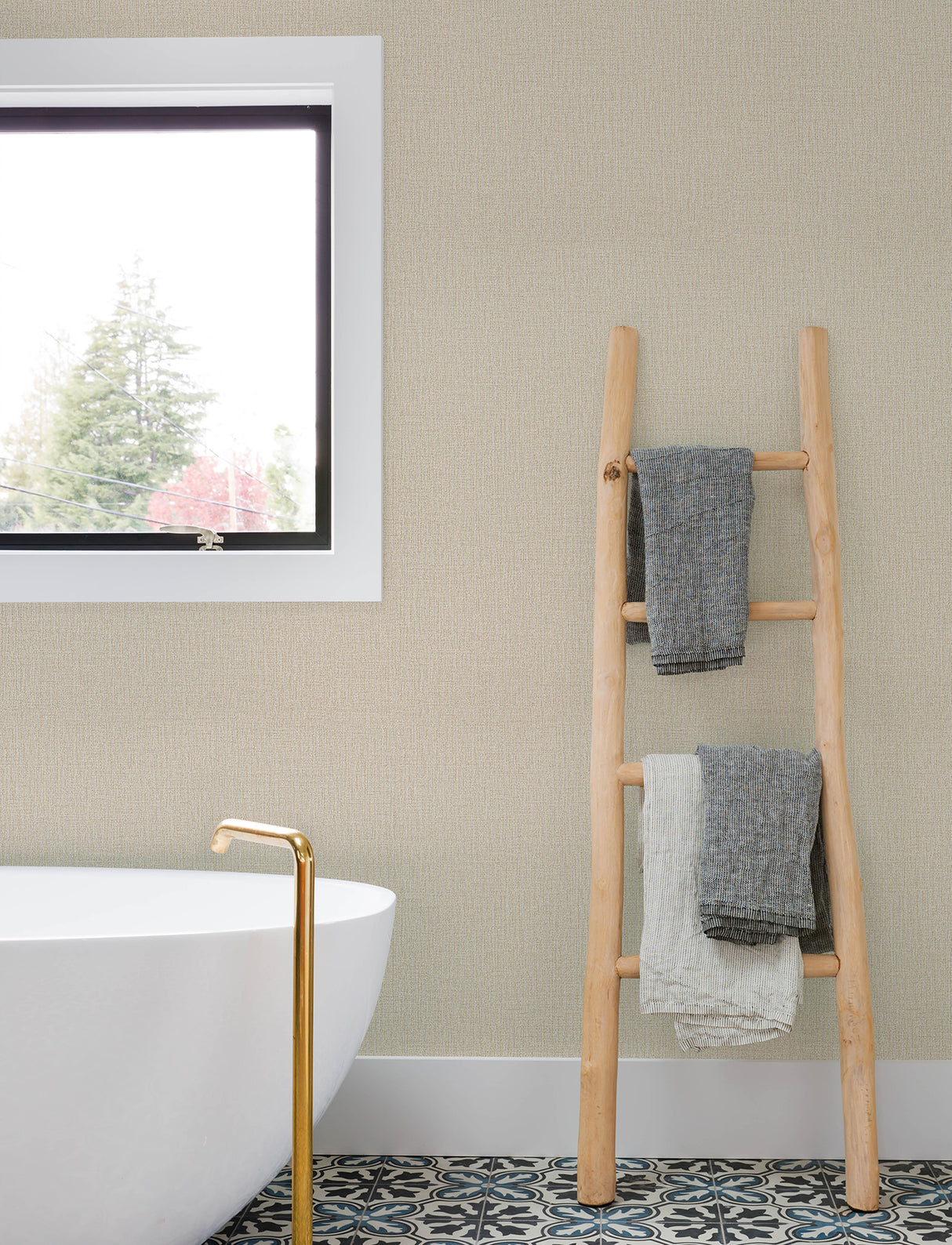 Chesapeake 4191-83035 Sonia Beige Faux Linen Wallpaper