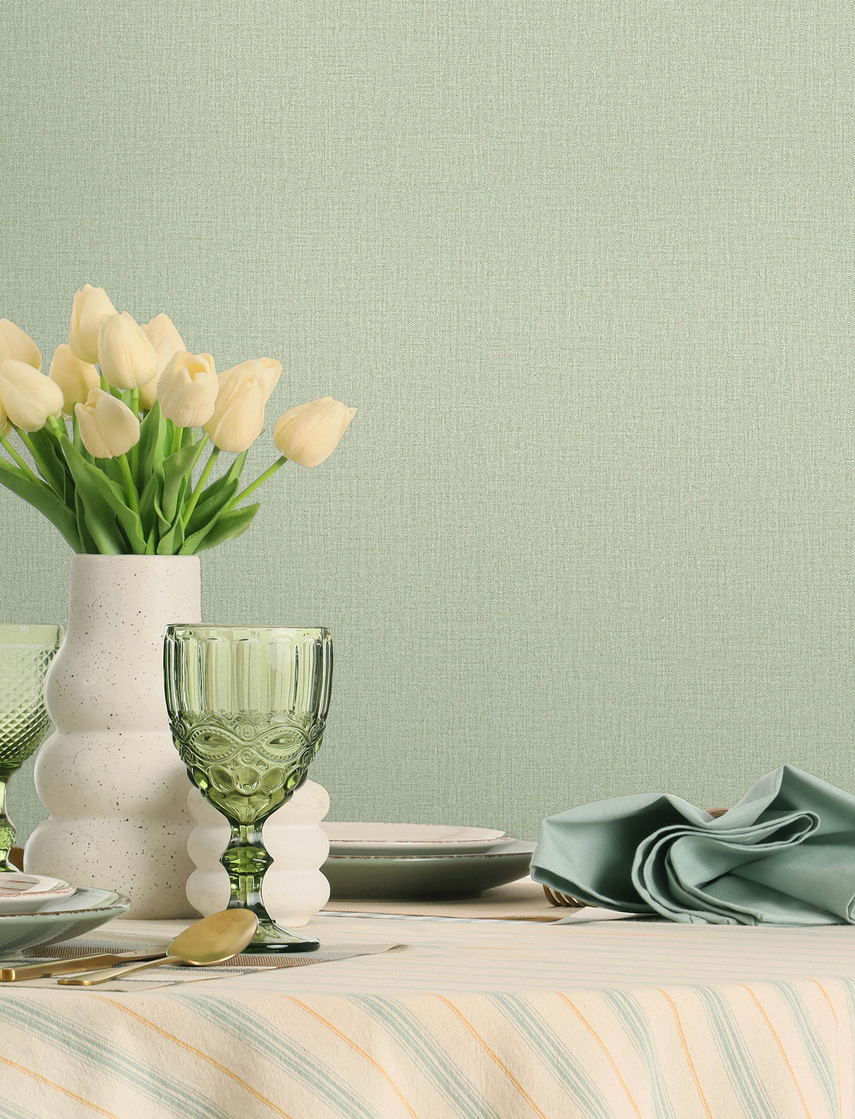Chesapeake 4191-83036 Sonia Light Green Faux Linen Wallpaper