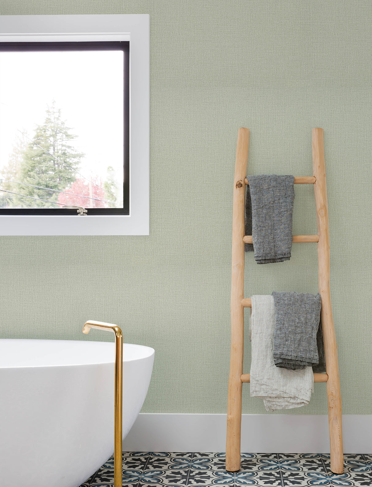 Chesapeake 4191-83036 Sonia Light Green Faux Linen Wallpaper