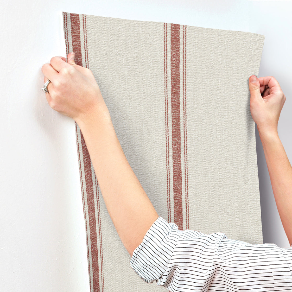 Chesapeake 4192-12464 Linette Red Fabric Stripe Wallpaper