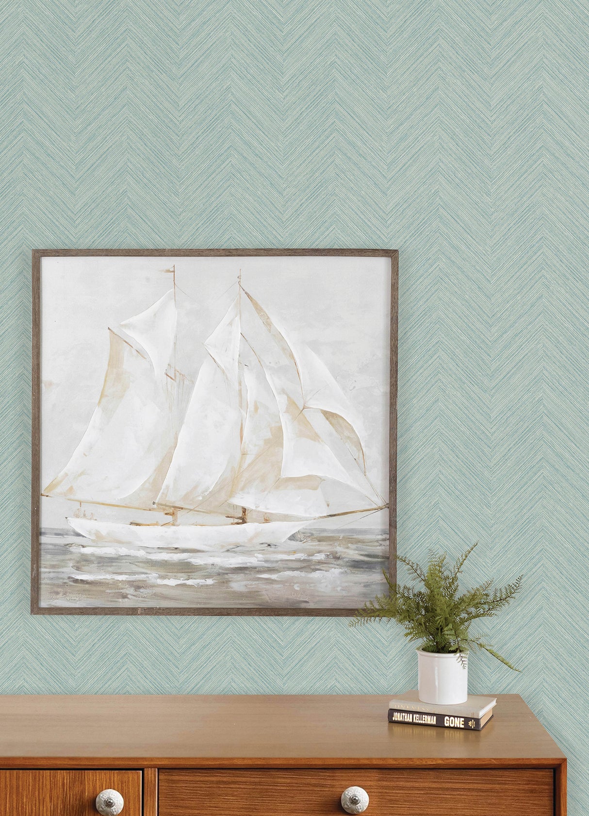 Chesapeake 4192-13672 Caladesi Aqua Linen Chevron Wallpaper
