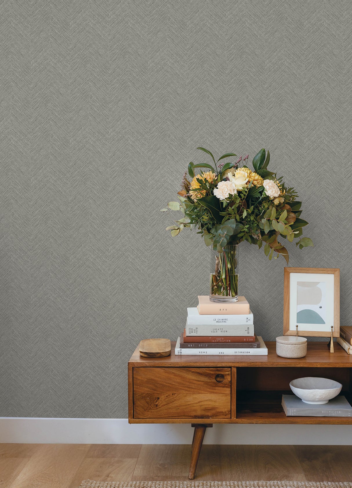 Chesapeake 4192-13674 Caladesi Dark Grey Linen Chevron Wallp