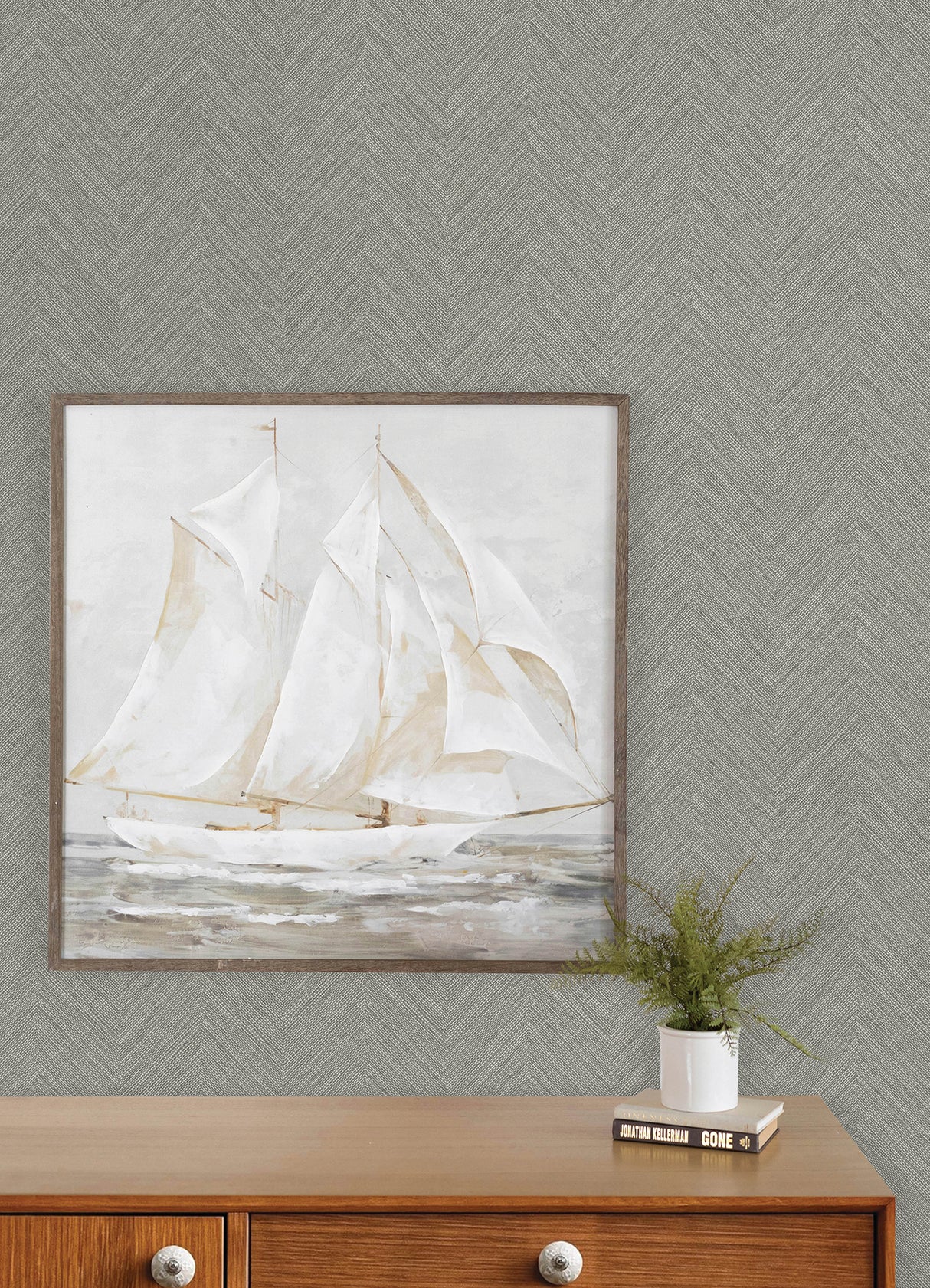 Chesapeake 4192-13674 Caladesi Dark Grey Linen Chevron Wallp
