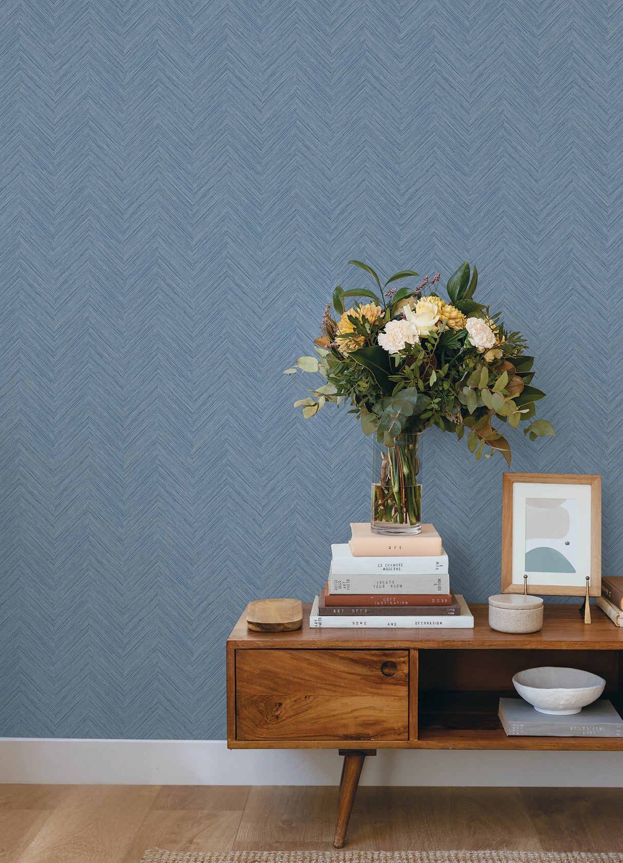 Chesapeake 4192-13678 Caladesi Blue Linen Chevron Wallpaper