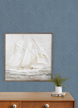 Chesapeake 4192-13678 Caladesi Blue Linen Chevron Wallpaper
