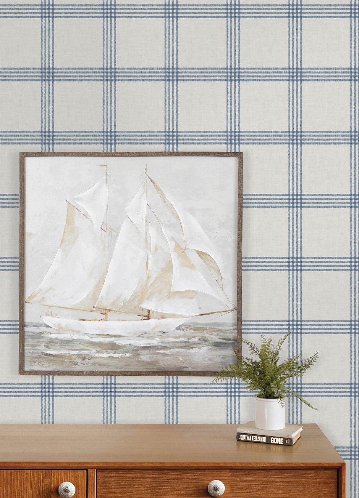Chesapeake 4192-26993 Twain Denim Plaid Wallpaper