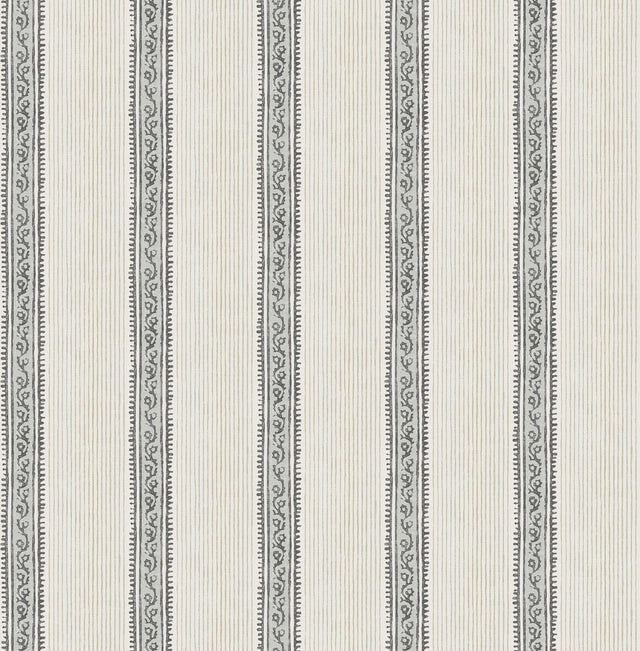 Chesapeake 4192-27426 Mandevilla Black Vine Stripe Wallpaper