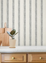 Chesapeake 4192-27426 Mandevilla Black Vine Stripe Wallpaper