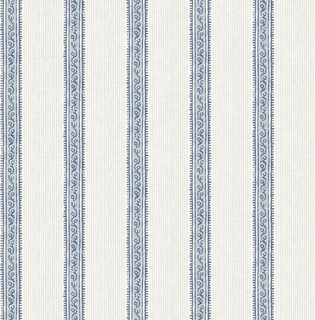 Chesapeake 4192-27428 Mandevilla Blue Vine Stripe Wallpaper