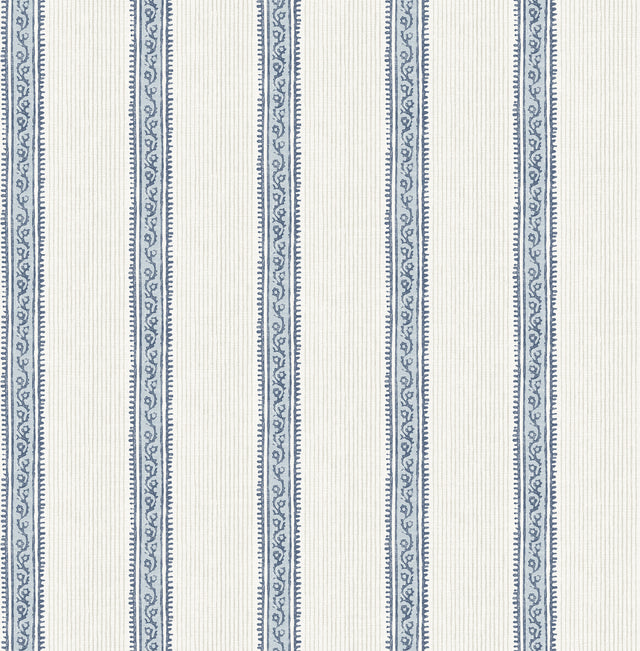 Chesapeake 4192-27428 Mandevilla Blue Vine Stripe Wallpaper