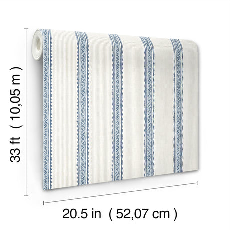 Chesapeake 4192-27428 Mandevilla Blue Vine Stripe Wallpaper