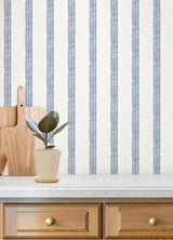 Chesapeake 4192-27428 Mandevilla Blue Vine Stripe Wallpaper
