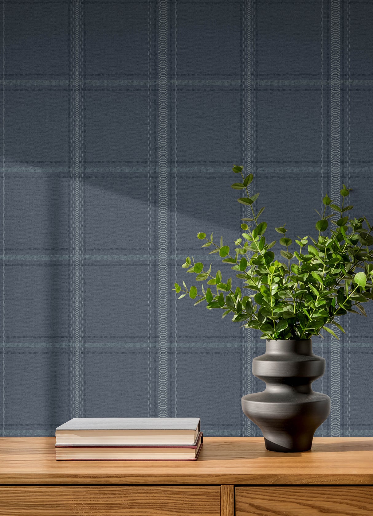 Chesapeake 4192-27605 Auberge Dark Blue Plaid Wallpaper