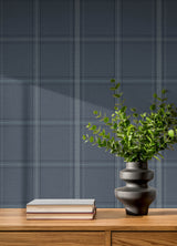 Chesapeake 4192-27605 Auberge Dark Blue Plaid Wallpaper