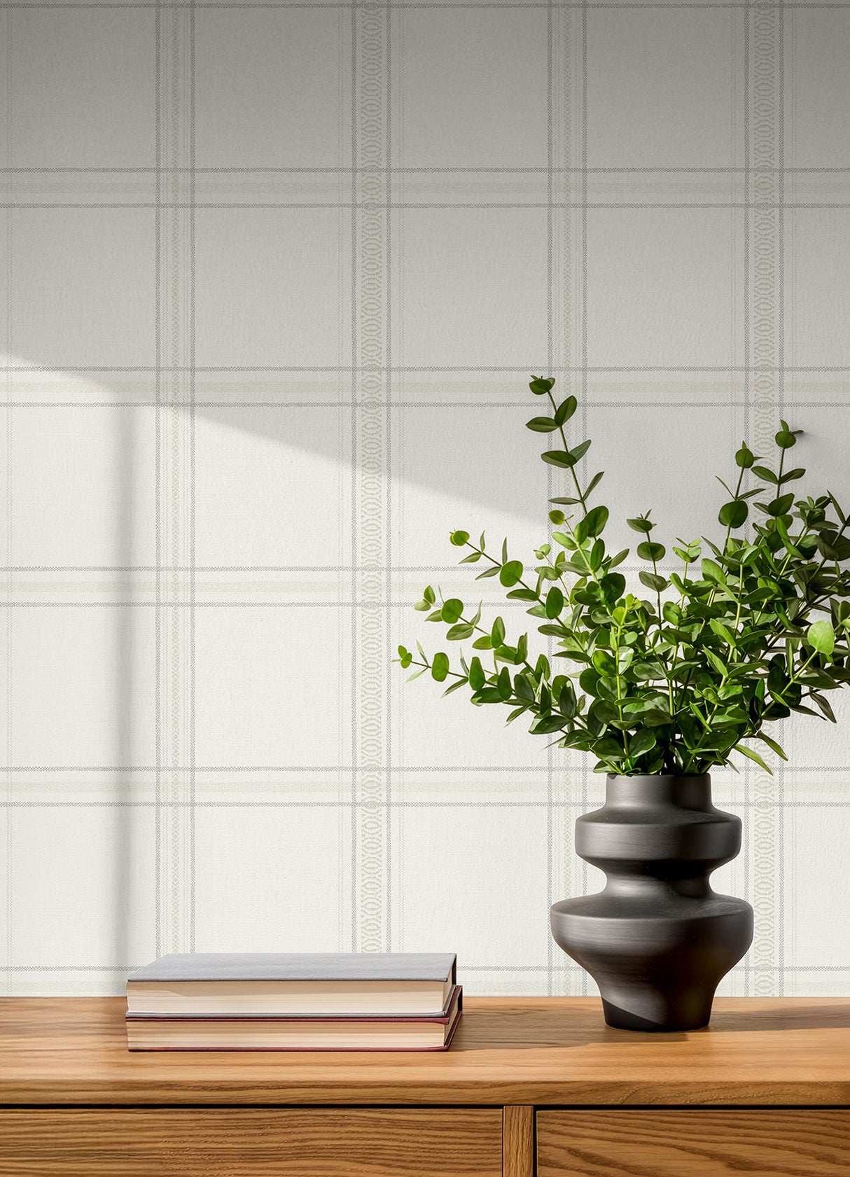 Chesapeake 4192-27606 Auberge White Plaid Wallpaper