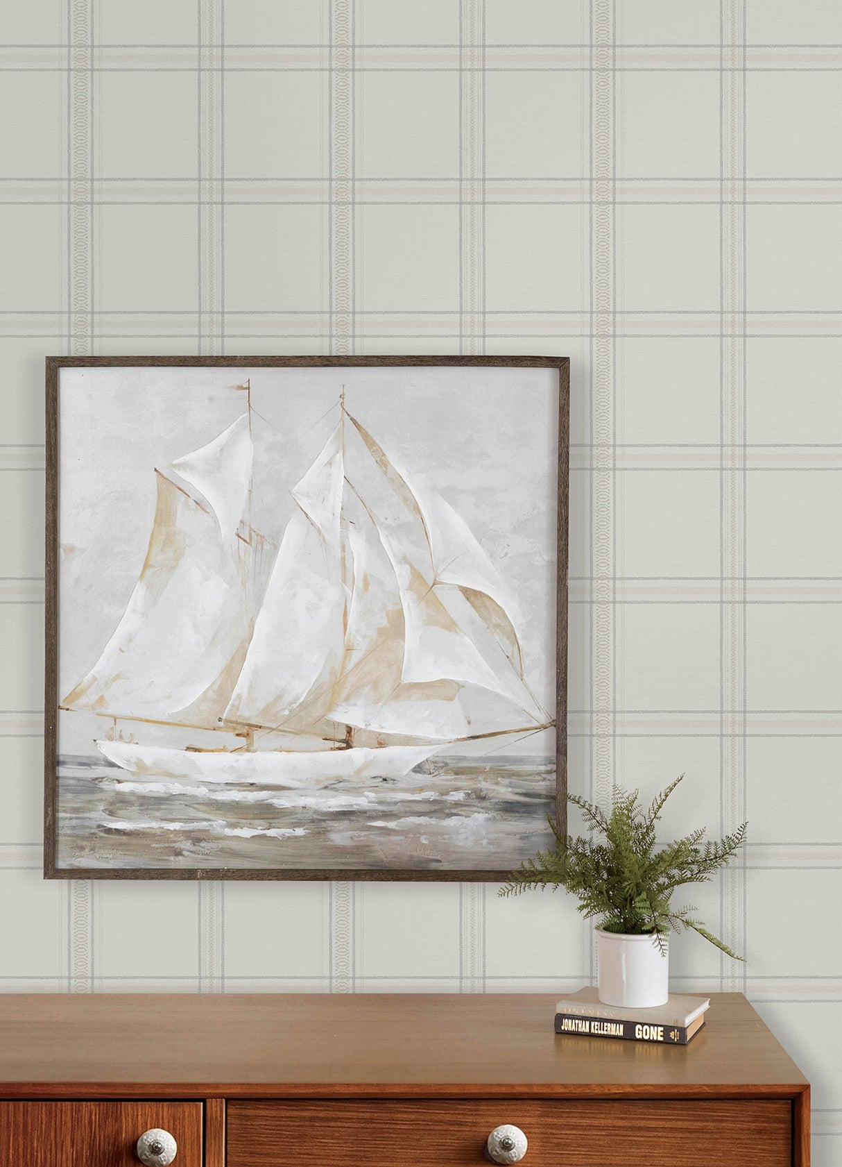 Chesapeake 4192-27606 Auberge White Plaid Wallpaper