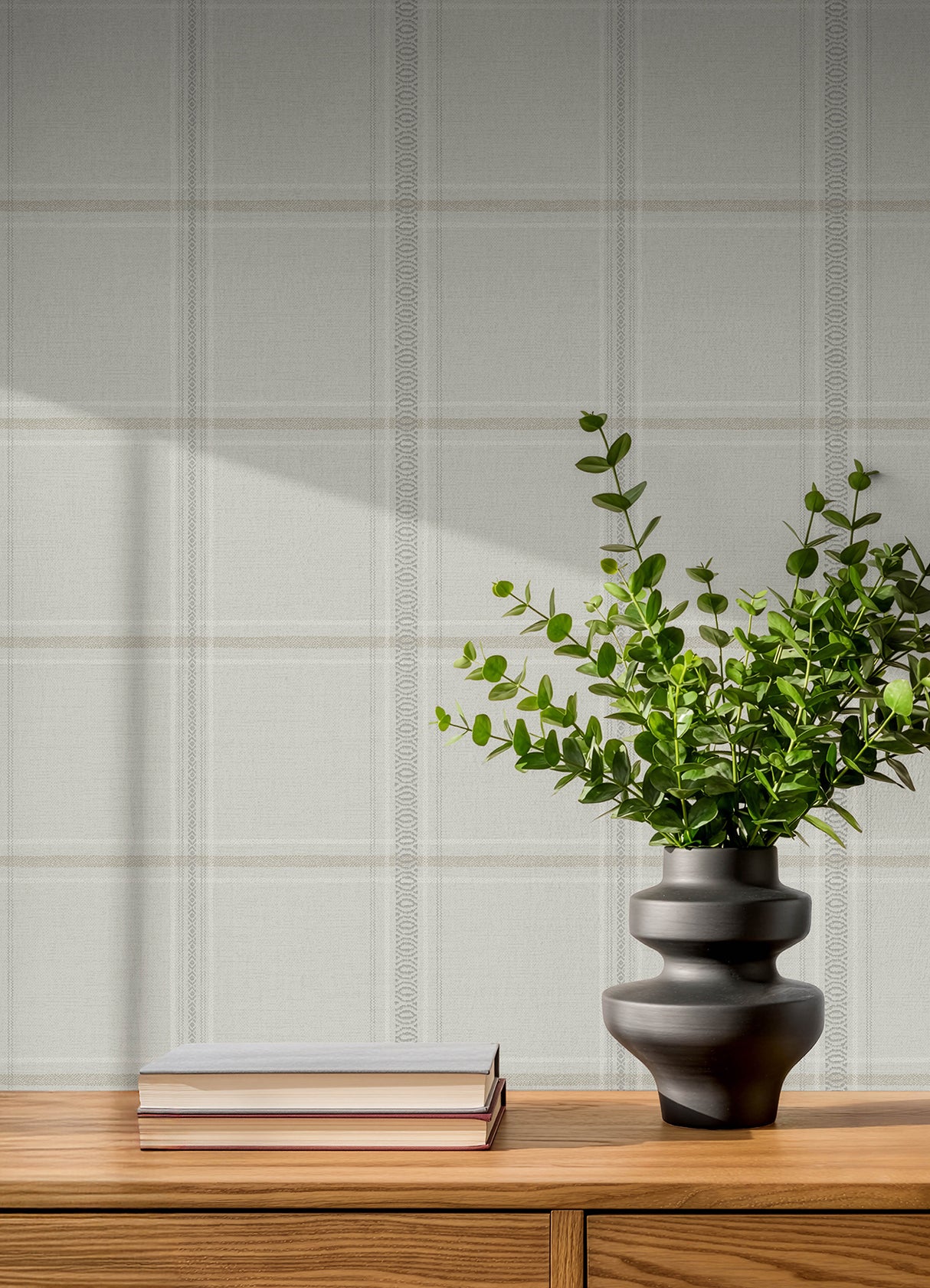 Chesapeake 4192-27608 Auberge Taupe Plaid Wallpaper