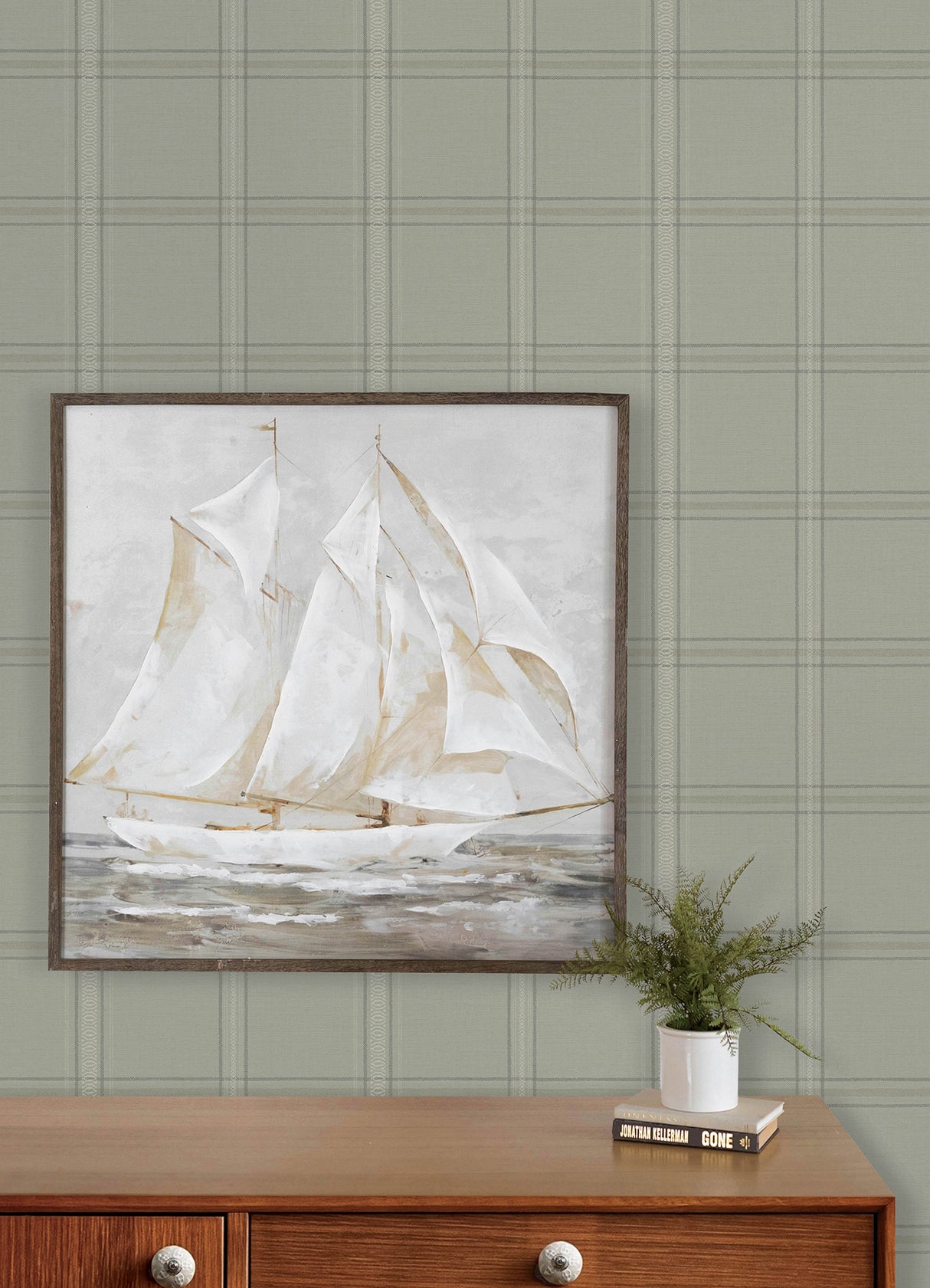Chesapeake 4192-27609 Auberge Sage Plaid Wallpaper