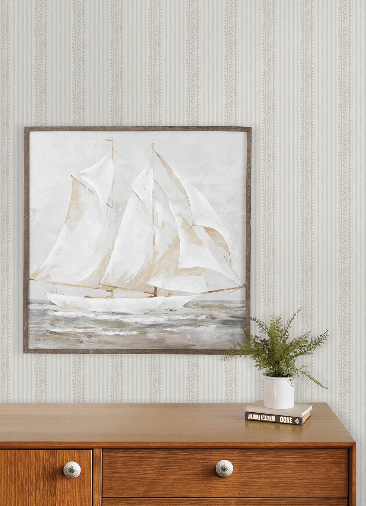 Chesapeake 4192-27691 Mandevilla Beige Vine Stripe Wallpaper