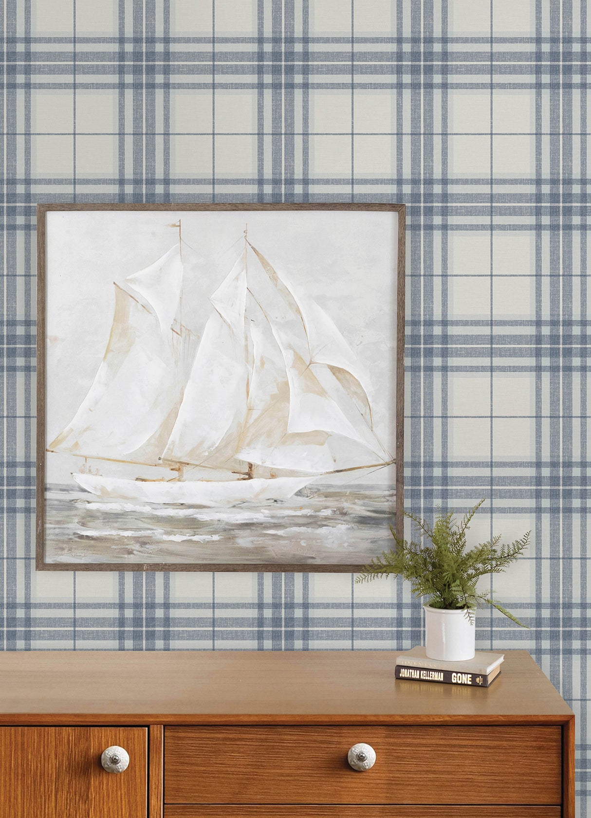 Chesapeake 4192-27692 Cabin Check Blue Plaid Wallpaper
