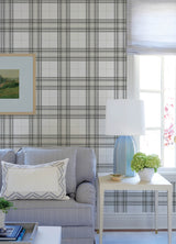 Chesapeake 4192-27694 Cabin Check Charcoal Plaid Wallpaper
