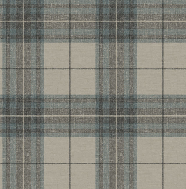 Chesapeake 4192-27695 Cabin Check Teal Plaid Wallpaper