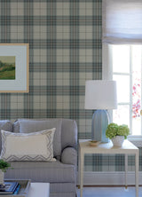Chesapeake 4192-27695 Cabin Check Teal Plaid Wallpaper
