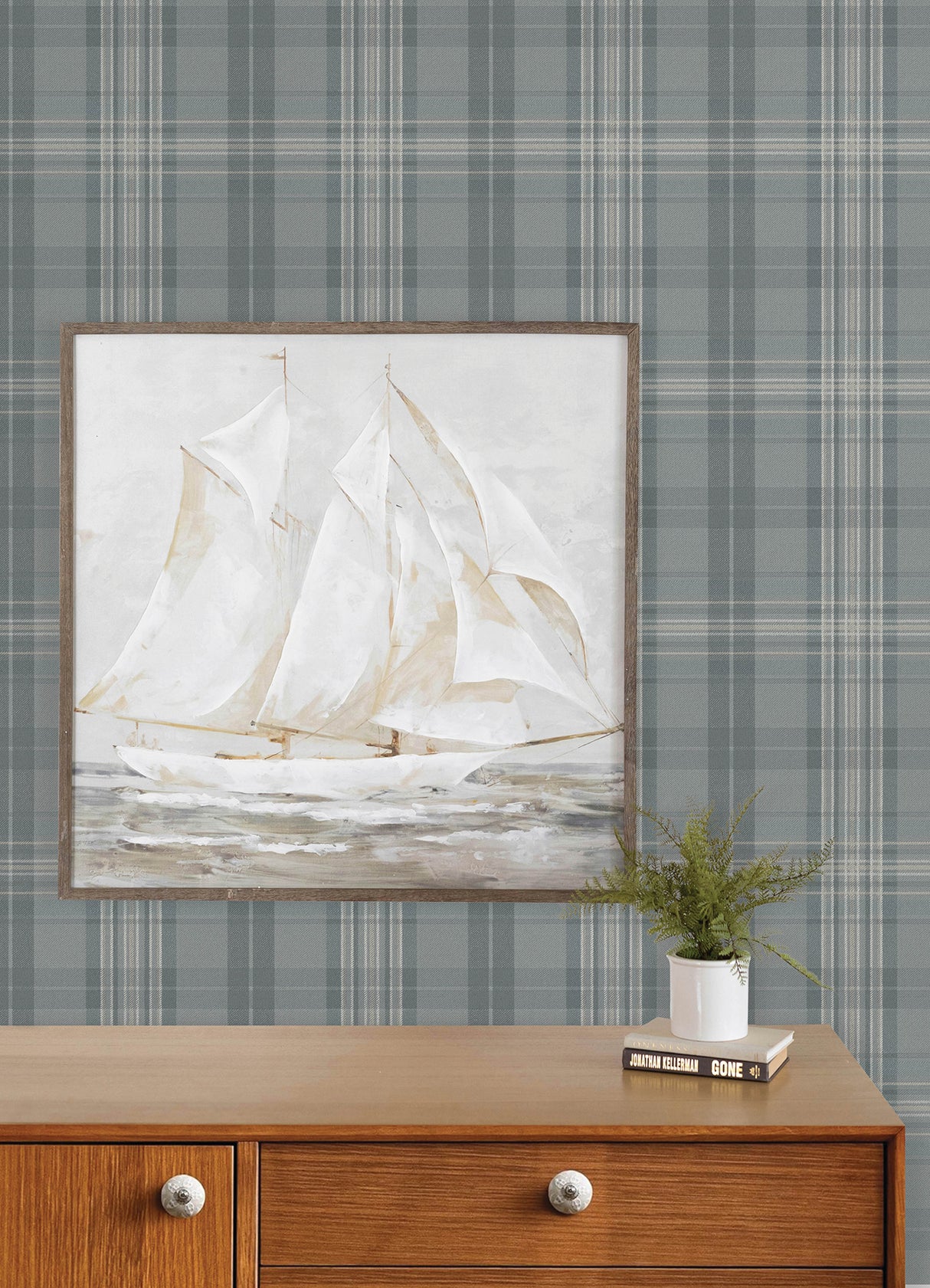 Chesapeake 4192-330214 Austin Slate Plaid Wallpaper