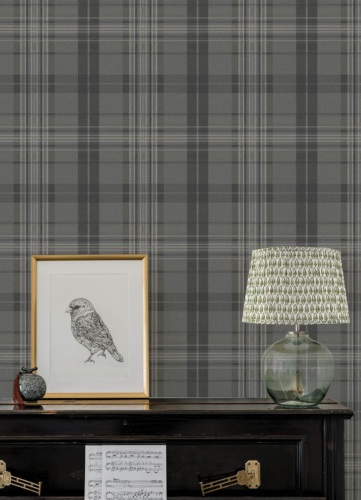 Chesapeake 4192-330215 Austin Charcoal Plaid Wallpaper