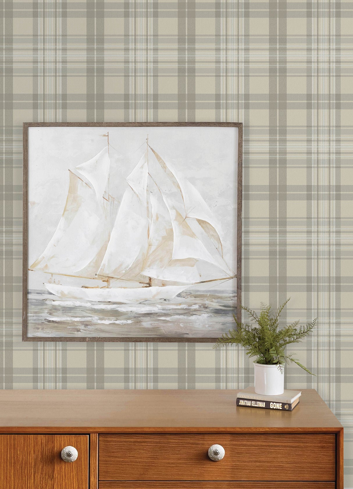 Chesapeake 4192-330216 Austin Beige Plaid Wallpaper