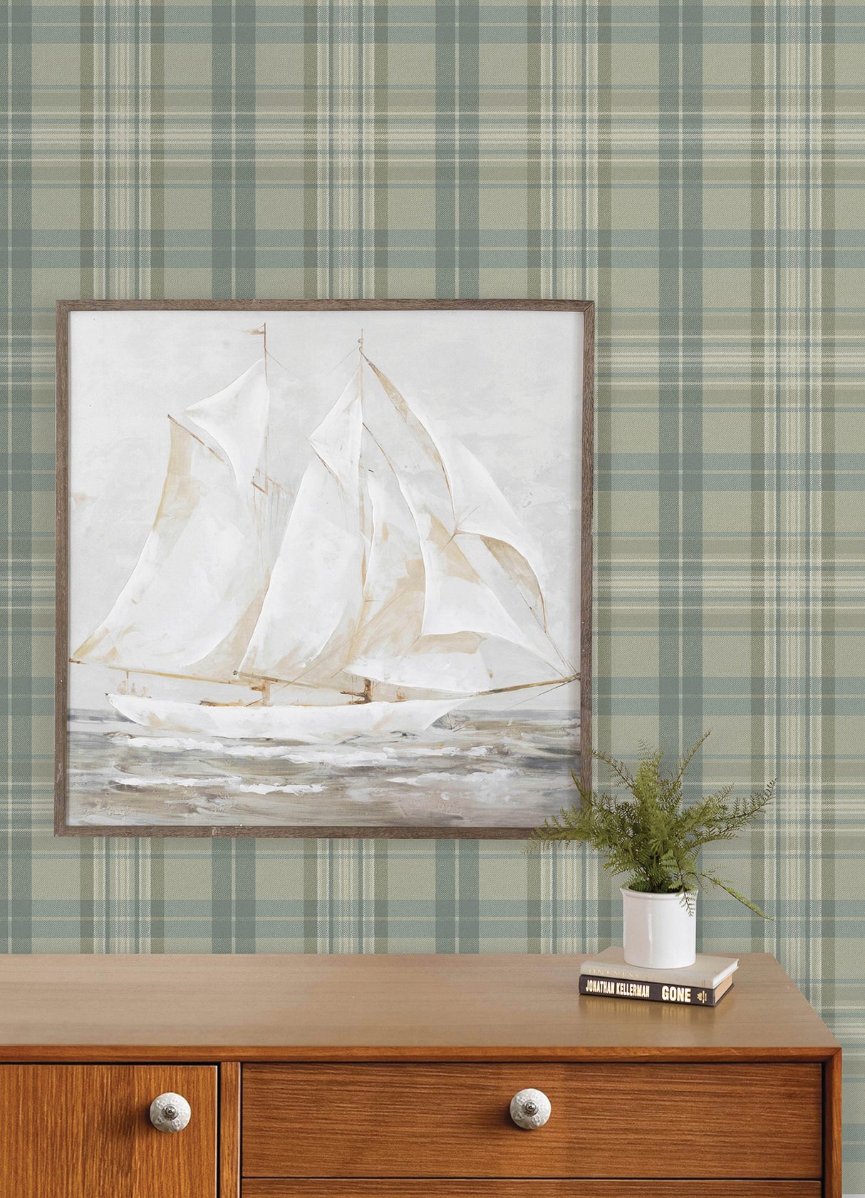 Chesapeake 4192-330217 Austin Sage Plaid Wallpaper
