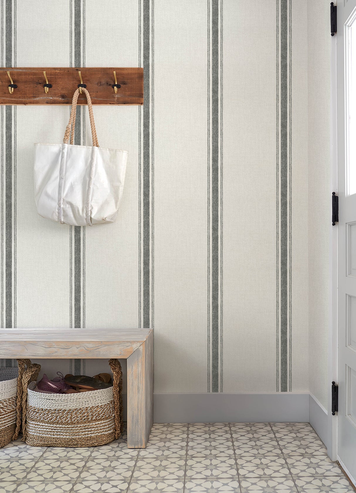 Chesapeake 4192-70066 Linette Black Fabric Stripe Wallpaper