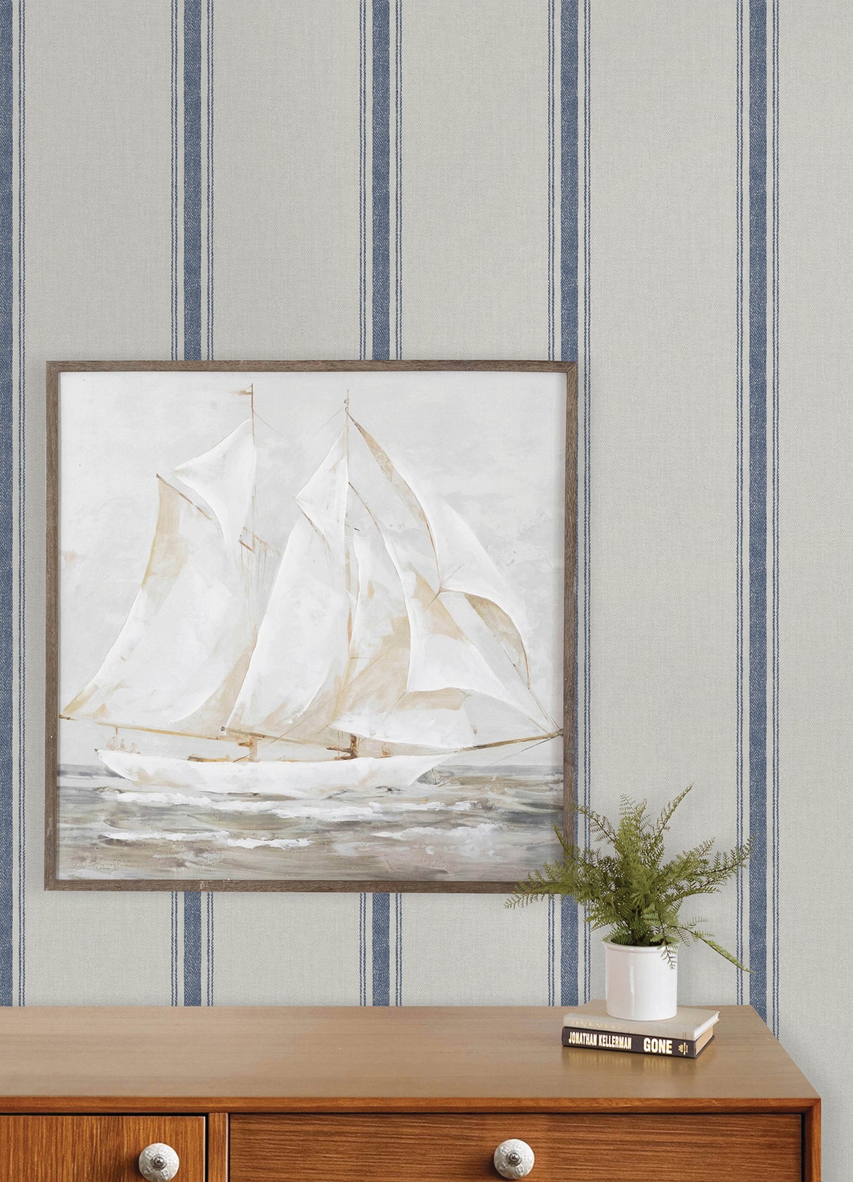 Chesapeake 4192-70067 Linette Blue Fabric Stripe Wallpaper