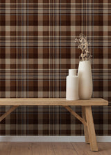 Chesapeake 4192-72636 Dutton Plaid Rust Flannel Wallpaper