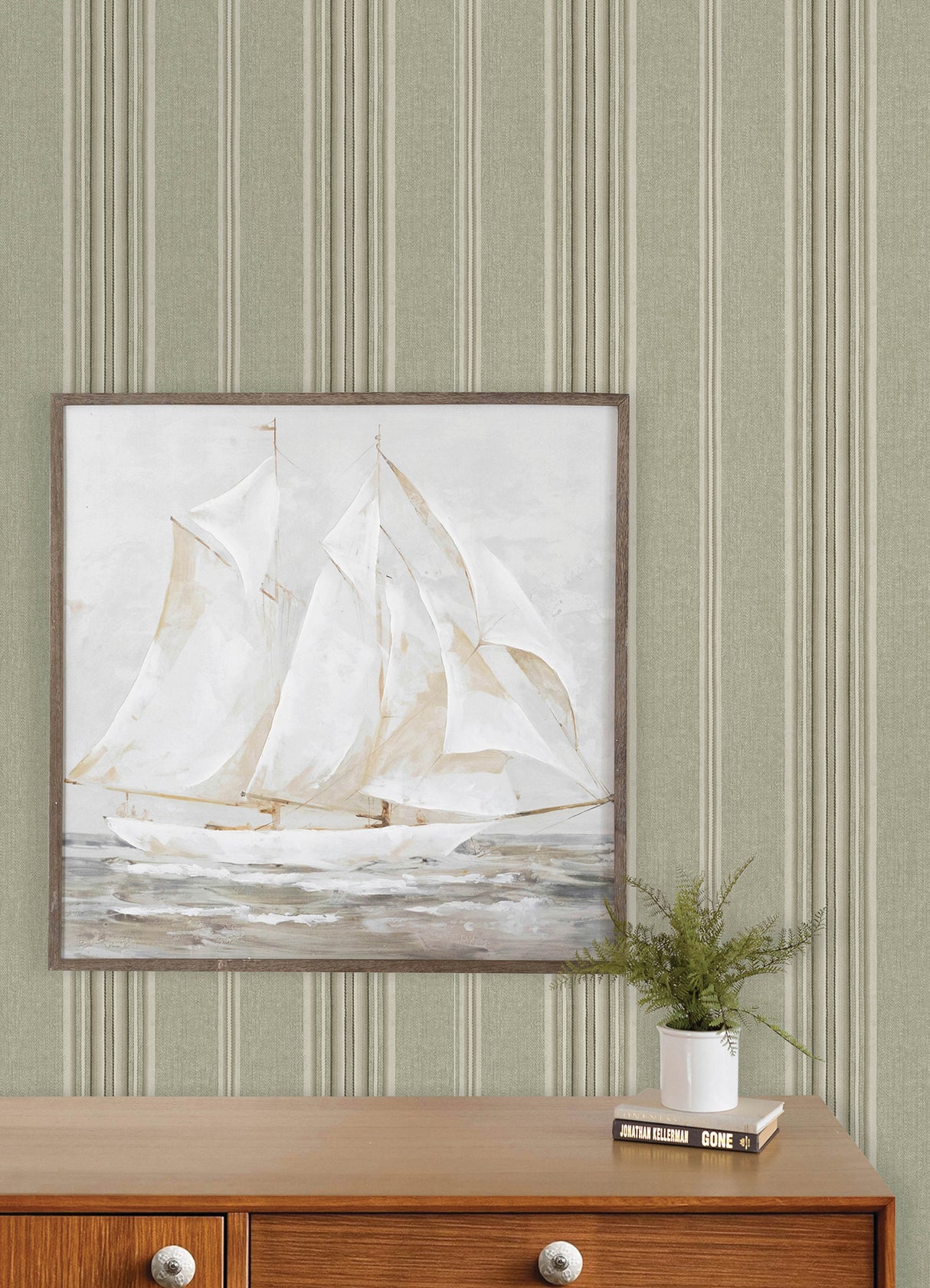 Chesapeake 4192-83121 Calvados Moss Linen Stripe Wallpaper