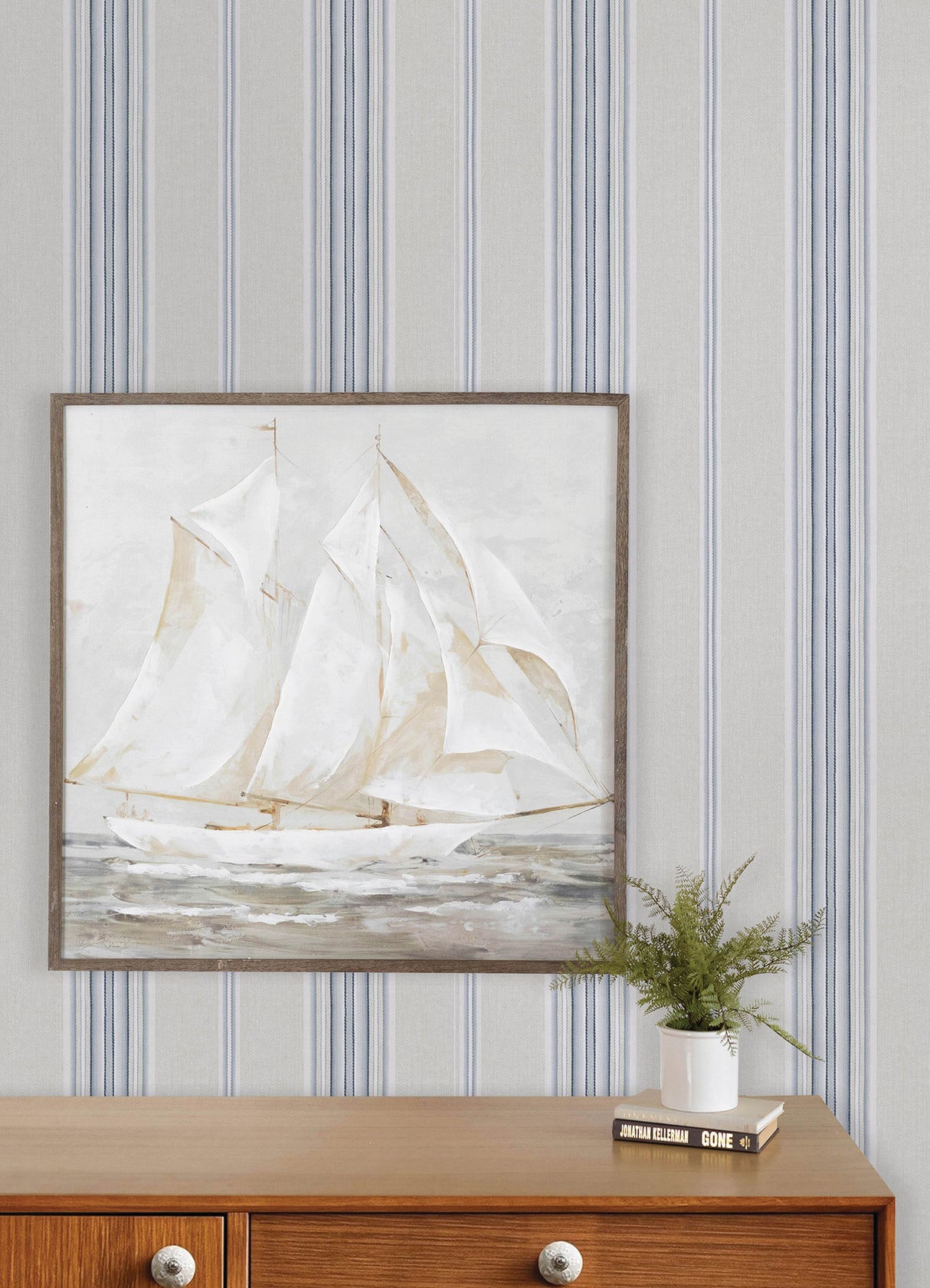 Chesapeake 4192-83123 Calvados Blue Linen Stripe Wallpaper