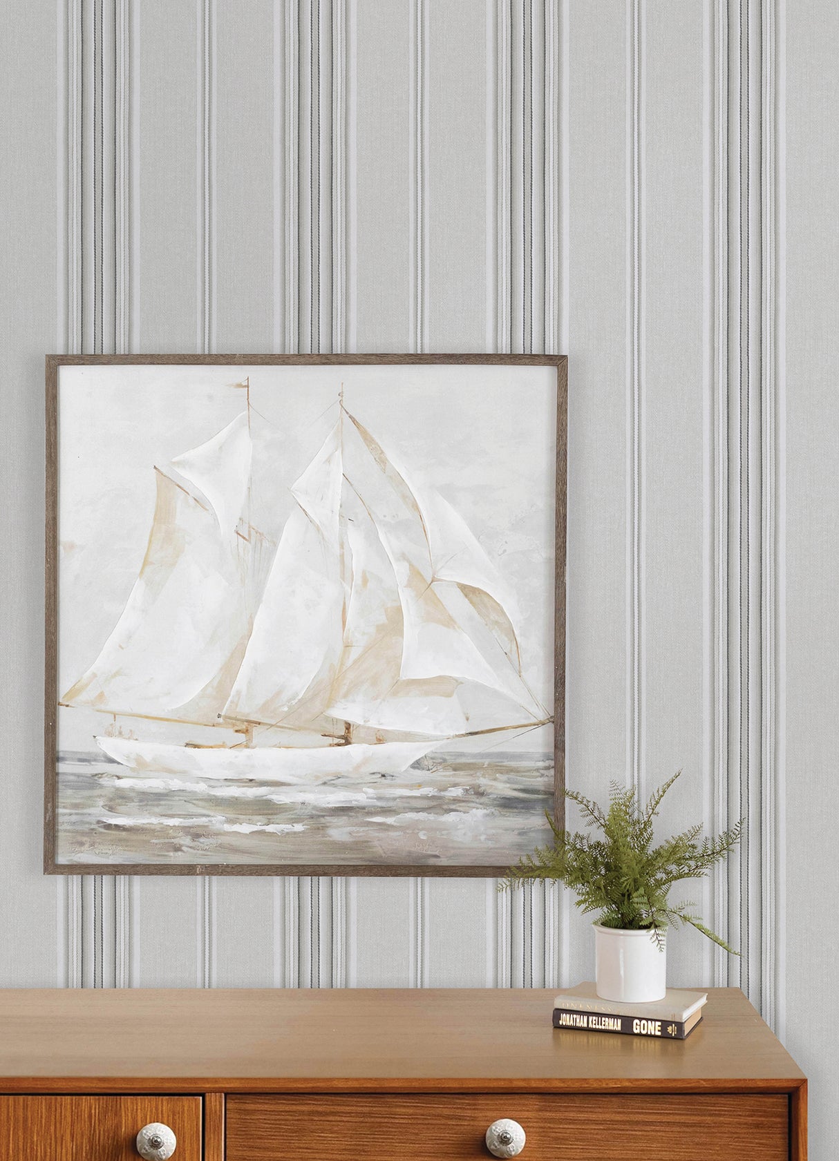 Chesapeake 4192-83124 Calvados Grey Linen Stripe Wallpaper