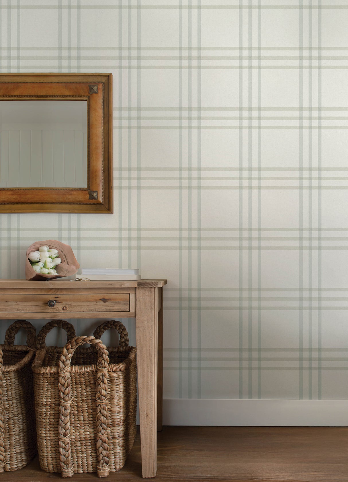 Chesapeake 4192-83400 Fletcher Aqua Plaid Wallpaper