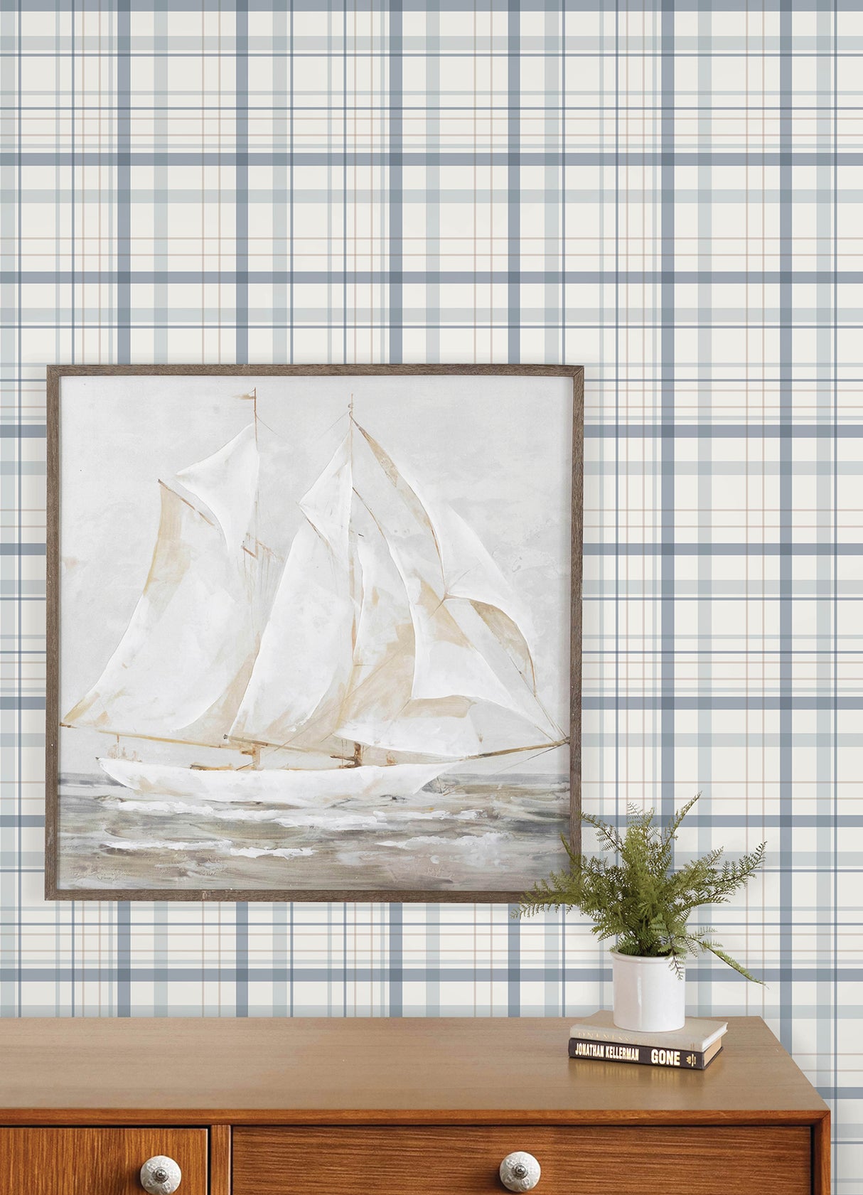 Chesapeake 4192-83406 Burgess Blue Plaid Wallpaper