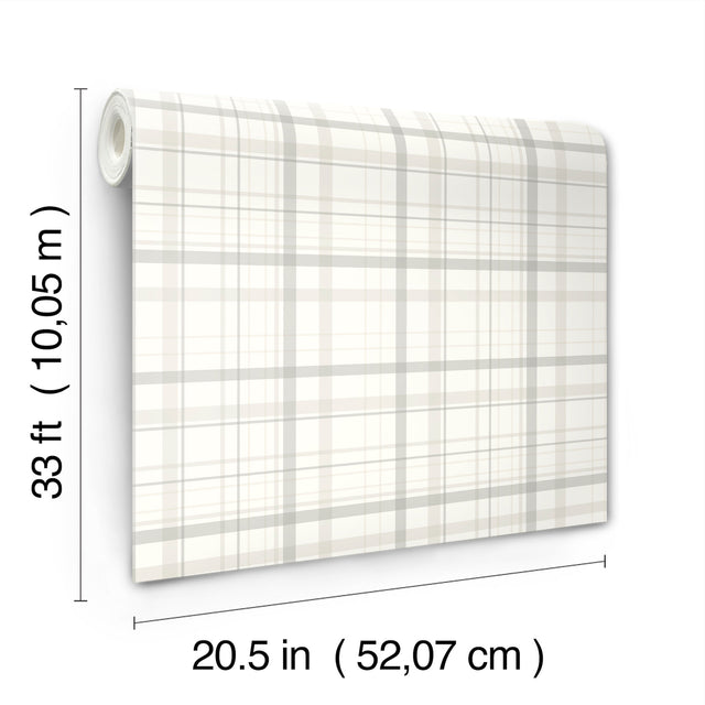 Chesapeake 4192-83407 Burgess Light Grey Plaid Wallpaper