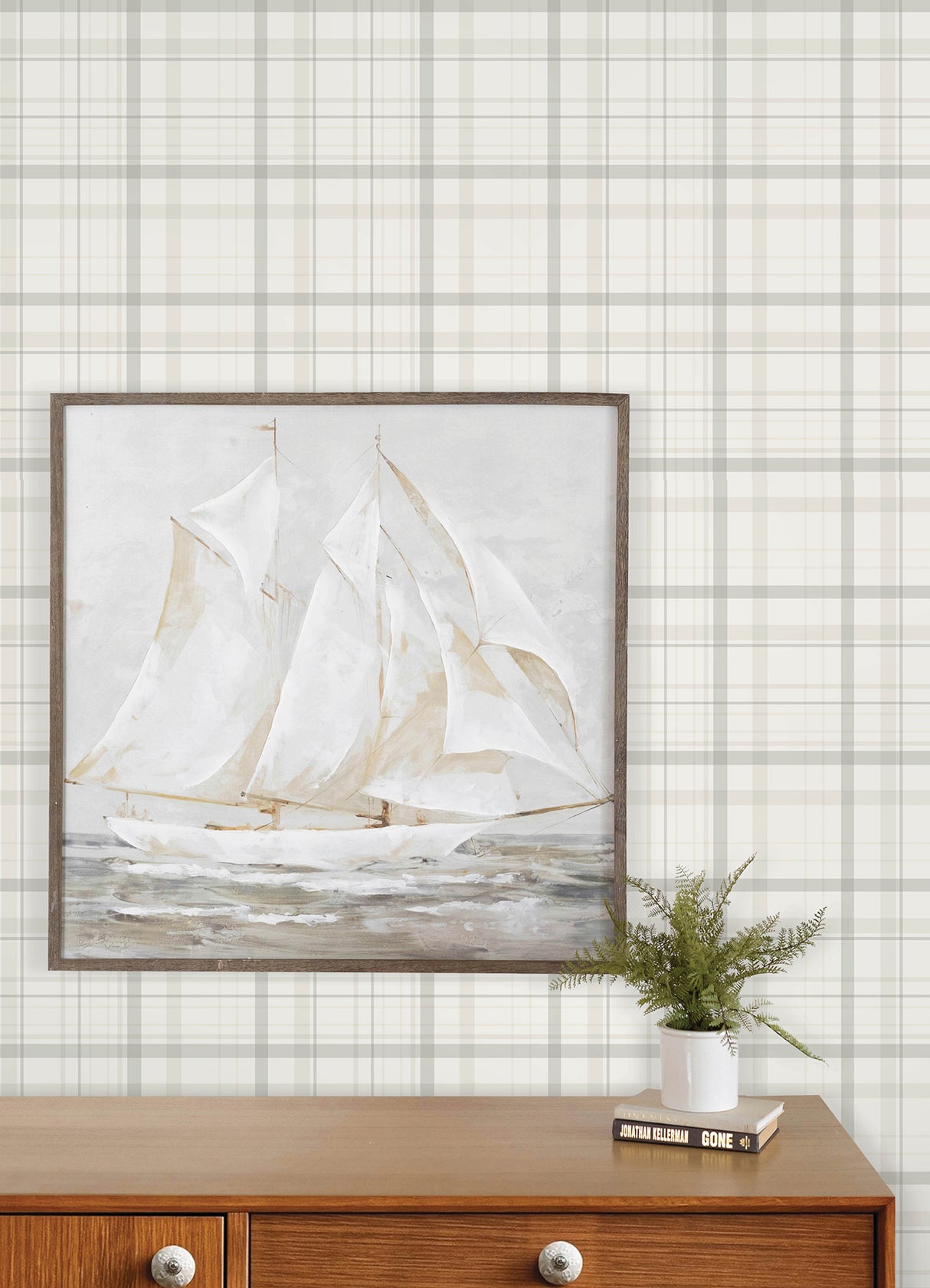 Chesapeake 4192-83407 Burgess Light Grey Plaid Wallpaper